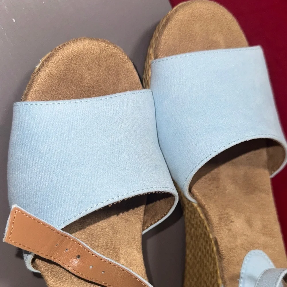 Style & Co. Blue Floral Embroidered Wedges